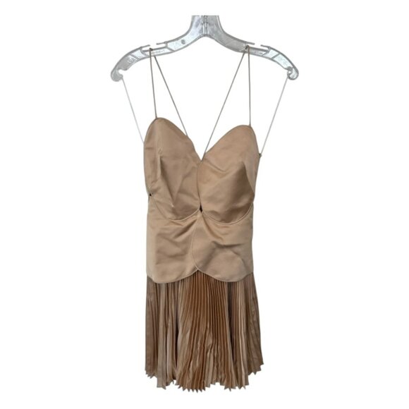 NWT Acler Willcocks Mini Dress Size 4 Tan Spaghetti Strap Pleated Lace-Up Back - Picture 11 of 13